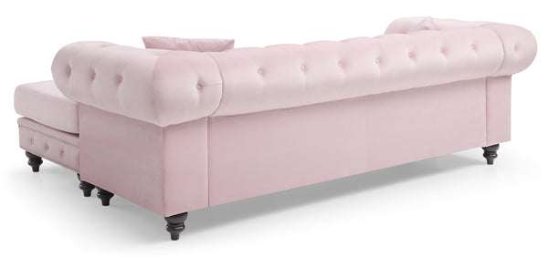 English Elm Glory Velvet Tufted Chaise Sectional Sofa with Nailhead Trim, Pocketed Coil Cushions & Wood Frame Pink 15 L x 32 W x 55 H B078S00011
