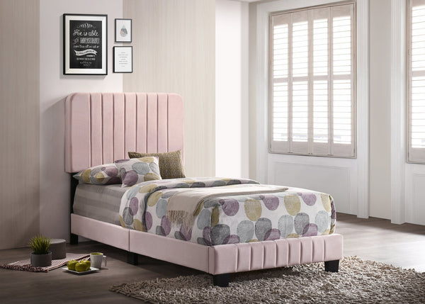 English Elm Charming Pink Channel Tufted Velvet Twin Bed with Wood Slats & Legs, 48"H x 43"W x 81"D, Ships Single Box B078107881