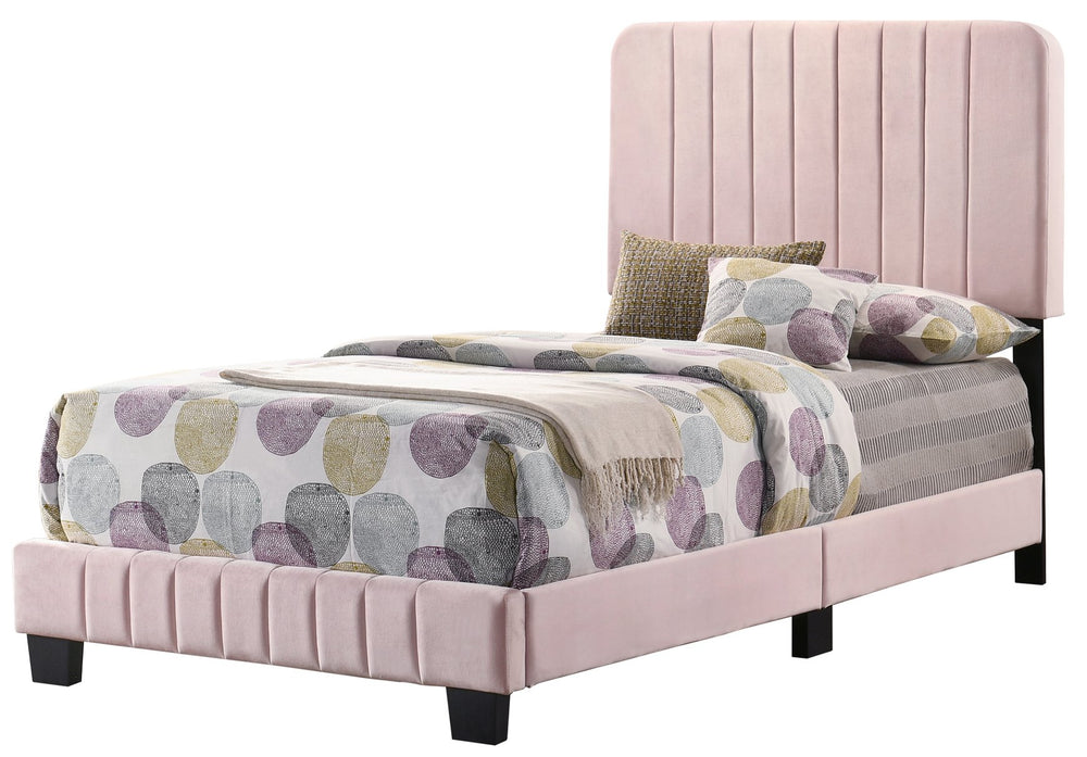 English Elm Charming Pink Channel Tufted Velvet Twin Bed with Wood Slats & Legs, 48"H x 43"W x 81"D, Ships Single Box B078107881