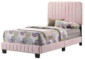 English Elm Charming Pink Channel Tufted Velvet Twin Bed with Wood Slats & Legs, 48"H x 43"W x 81"D, Ships Single Box B078107881