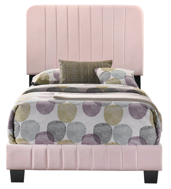 English Elm Charming Pink Channel Tufted Velvet Twin Bed with Wood Slats & Legs, 48"H x 43"W x 81"D, Ships Single Box B078107881