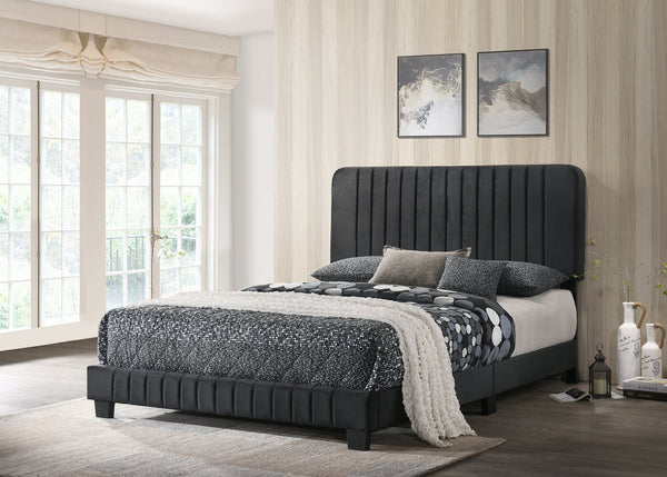 English Elm Sleek Lodi Full Bed with Channel Tufted Velvet Upholstery, Wooden Legs and Sturdy Slats for Modern Bedrooms Black 26.8 L x 65.8 W x 5 H B078107884