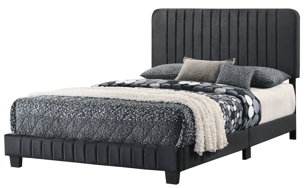 English Elm Sleek Lodi Full Bed with Channel Tufted Velvet Upholstery, Wooden Legs and Sturdy Slats for Modern Bedrooms Black 27 L x 60 W x 5 H B078107882