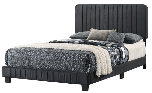 English Elm Sleek Lodi Full Bed with Channel Tufted Velvet Upholstery, Wooden Legs and Sturdy Slats for Modern Bedrooms Black 27 L x 60 W x 5 H B078107882