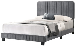 English Elm Stylish Channel Tufted Gray King Bed with Velvet Upholstery, Wood Slats & Legs, Box Spring Required B078107887