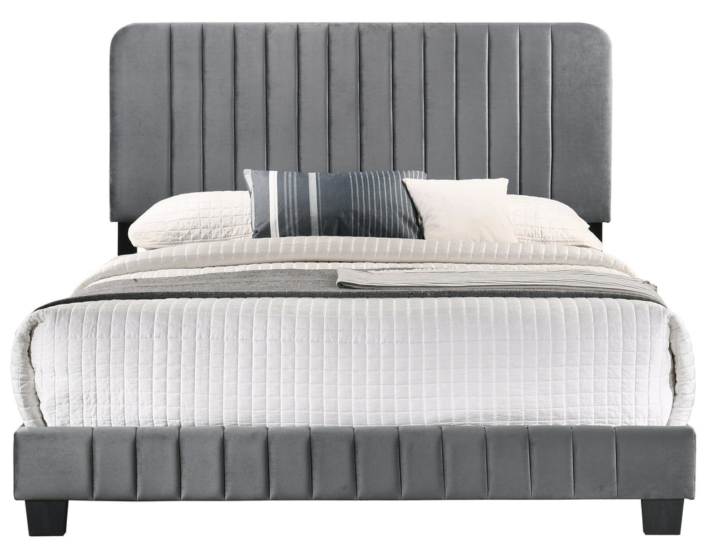 English Elm Sleek Channel Tufted Velvet Full Bed with Sturdy Wood Slats and Legs for Durable Comfort and Style Gray 27 L x 60 W x 5 H B078107886