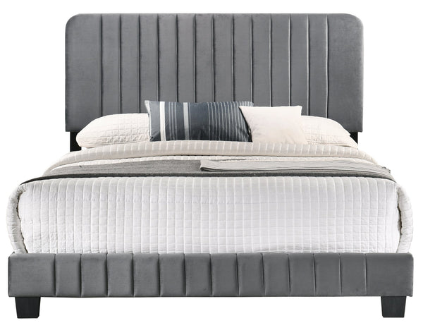 English Elm Sleek Channel Tufted Velvet Full Bed with Sturdy Wood Slats and Legs for Durable Comfort and Style Gray 27 L x 60 W x 5 H B078107886