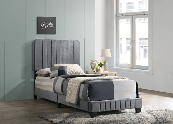 English Elm Sleek Channel Tufted Velvet Full Bed with Sturdy Wood Slats and Legs for Durable Comfort and Style Gray 28.5 L x 44.5 W x 5 H B078107889