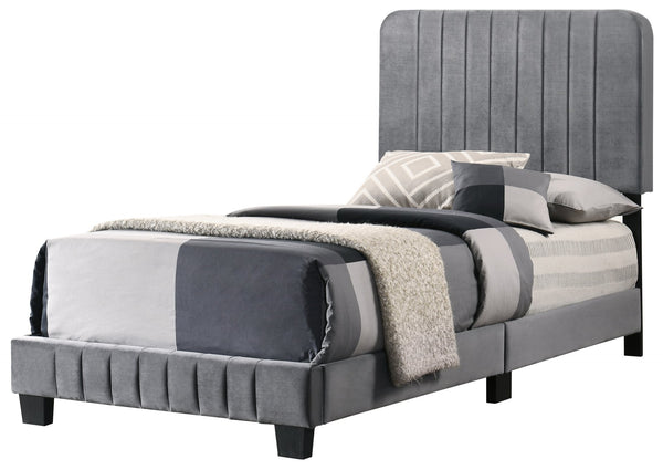 English Elm Sleek Channel Tufted Velvet Full Bed with Sturdy Wood Slats and Legs for Durable Comfort and Style Gray 28.5 L x 44.5 W x 5 H B078107889
