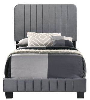English Elm Sleek Channel Tufted Velvet Full Bed with Sturdy Wood Slats and Legs for Durable Comfort and Style Gray 28.5 L x 44.5 W x 5 H B078107889