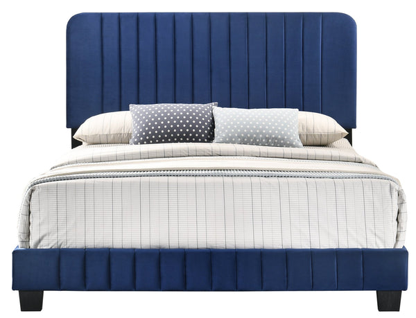 English Elm Contemporary Velvet Full Bed with Durable Frame, Lively Finish and Modern Lines for Stylish Bedrooms Navy Blue 27 L x 60 W x 5 H B078107890