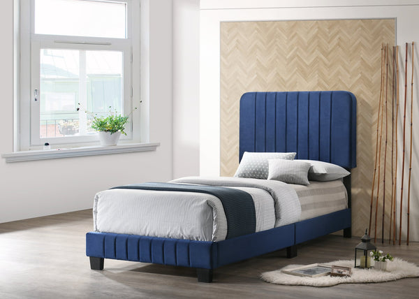 English Elm Contemporary Velvet Full Bed with Durable Frame, Lively Finish and Modern Lines for Stylish Bedrooms Navy Blue 28.5 L x 44.5 W x 5 H B078107893