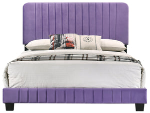 English Elm Stylish Velvet-Accented Queen Bed with Channel Tufting, Sturdy Wood Slats & Modern Timeless Design Purple 26.8 L x 65.8 W x 5 H B078107902