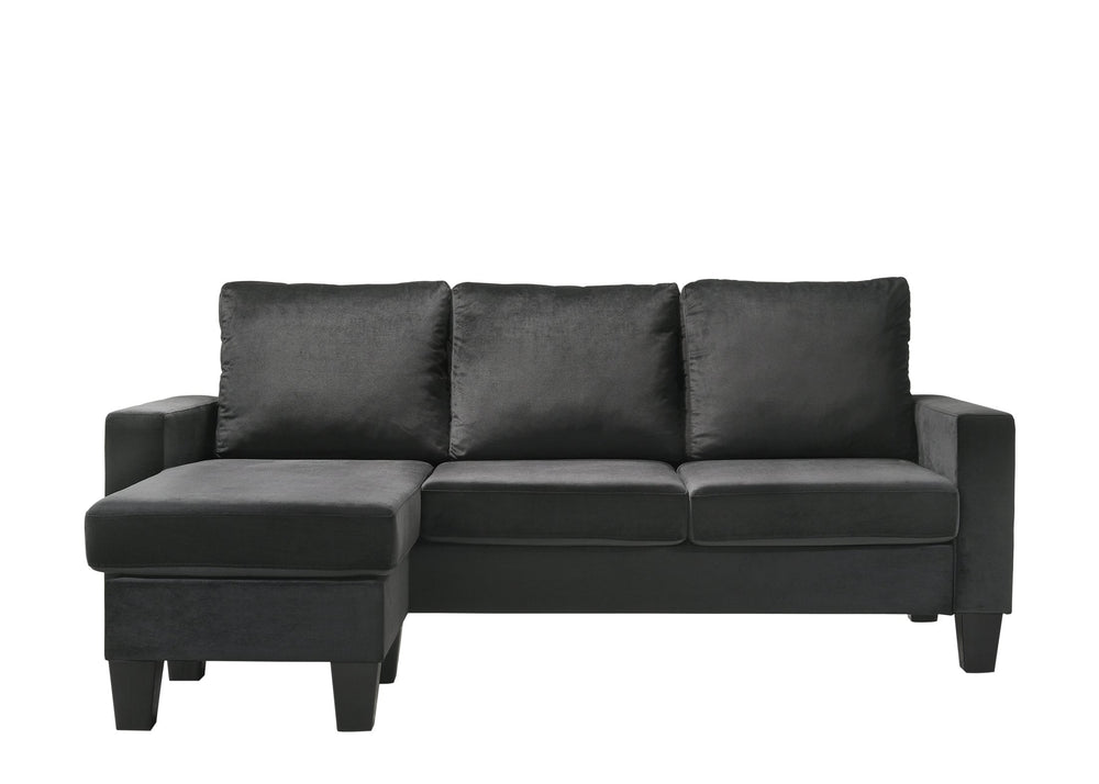 English Elm Jessica reversible sectional sofa chaise in velvet — chic, durable hardwood frame, plush seating glam centerpiece Black 22 L x 68 W x 10 H B078S00015