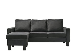 English Elm Jessica reversible sectional sofa chaise in velvet — chic, durable hardwood frame, plush seating glam centerpiece Black 22 L x 68 W x 10 H B078S00015