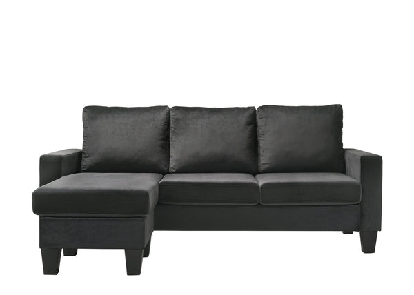 English Elm Jessica reversible sectional sofa chaise in velvet — chic, durable hardwood frame, plush seating glam centerpiece Black 22 L x 68 W x 10 H B078S00015