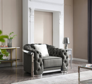 English Elm Sophisticated Velvet Gray Accent Chair with Flared Arms, Faux Fur Pillows, 34"H x 52"W Comfort B078107912