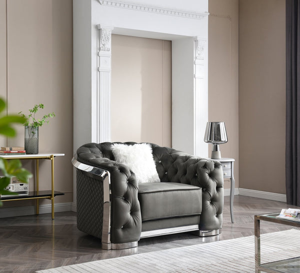 English Elm Sophisticated Velvet Gray Accent Chair with Flared Arms, Faux Fur Pillows, 34"H x 52"W Comfort B078107912