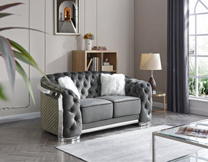 English Elm Chic Gray Velvet Flared-Arm Loveseat for Two — 34"H x 71"W x 37"D, 23" Seat Depth, Welted Cushions B078107913