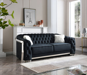 English Elm Sapphire Velvet G0593A-S Sofa Black with LED Lighting, Chrome Trim, Tufted Crystal Buttons, Luxurious B078107916