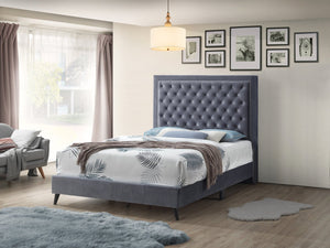 English Elm Chic Velvet Gray Queen Bed 61"H x 63"W x 87"D — Glam Modern Headboard, Durable, Easy Assembly B078107932