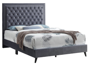 English Elm Chic Velvet Gray Queen Bed 61"H x 63"W x 87"D — Glam Modern Headboard, Durable, Easy Assembly B078107932
