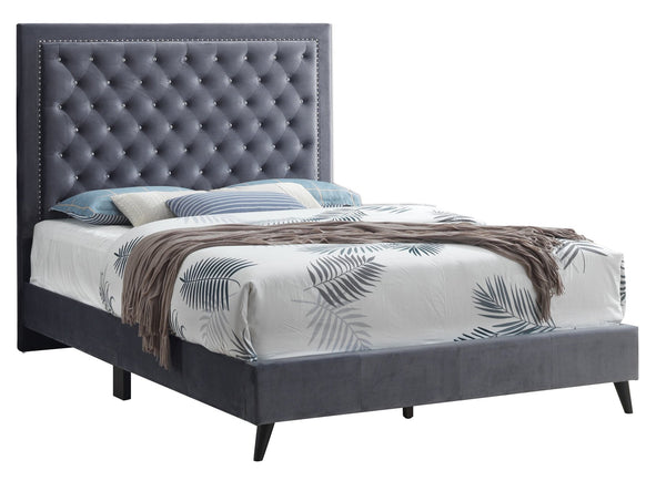 English Elm Chic Velvet Gray Queen Bed 61"H x 63"W x 87"D — Glam Modern Headboard, Durable, Easy Assembly B078107932