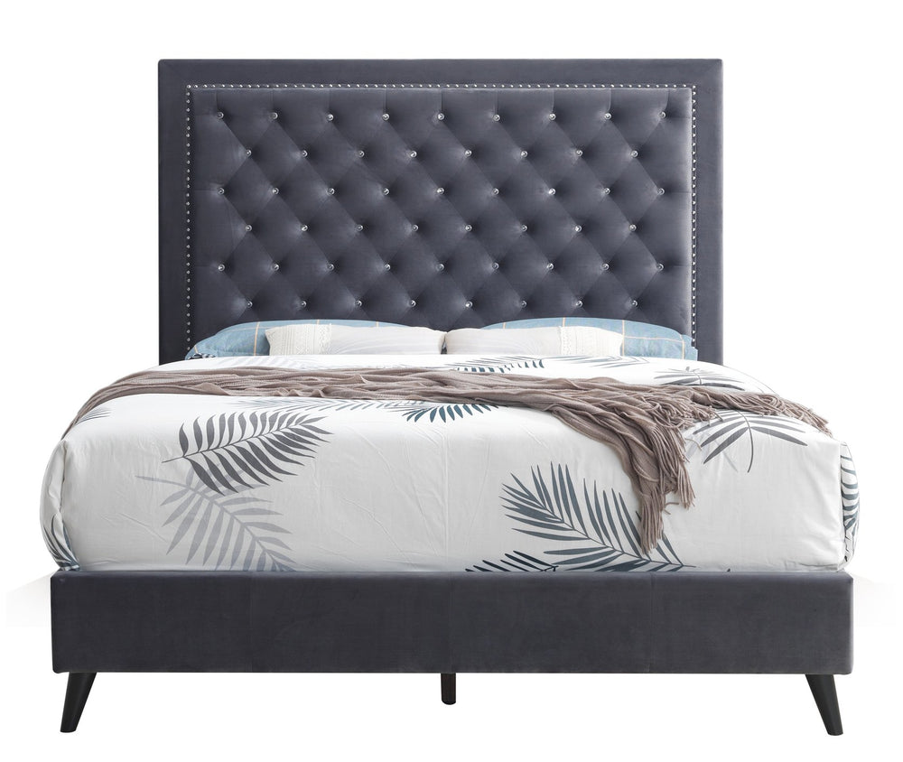English Elm Chic Velvet Gray Queen Bed 61"H x 63"W x 87"D — Glam Modern Headboard, Durable, Easy Assembly B078107932