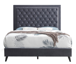English Elm Chic Velvet Gray Queen Bed 61"H x 63"W x 87"D — Glam Modern Headboard, Durable, Easy Assembly B078107932