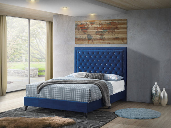 English Elm Glory Upholstered Velvet King Bed with Tufted Headboard and Solid Wood Frame for Luxe Comfort Navy Blue 8 L x 42 W x 82 H B078107935