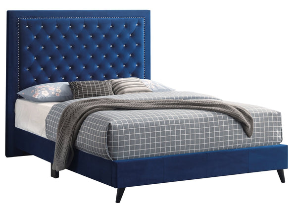 English Elm Glory Upholstered Velvet King Bed with Tufted Headboard and Solid Wood Frame for Luxe Comfort Navy Blue 8 L x 42 W x 82 H B078107935