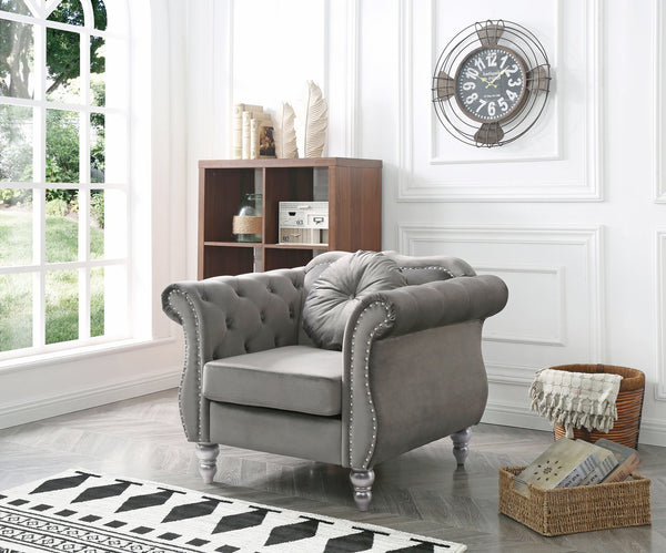English Elm Stylish Dark Gray Velvet Transitional Chair with Flared Arms, 22" Seat Depth, Durable Easy-Care Finish B078112093