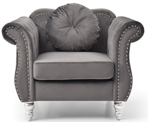 English Elm Stylish Dark Gray Velvet Transitional Chair with Flared Arms, 22" Seat Depth, Durable Easy-Care Finish B078112093