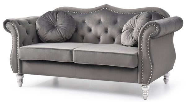 English Elm Cozy Velvet Transitional Loveseat in Dark Gray with Flared Arms, 34"H x 68"W Spacious Seat, Durable Support, Easy Assembly B078S00124