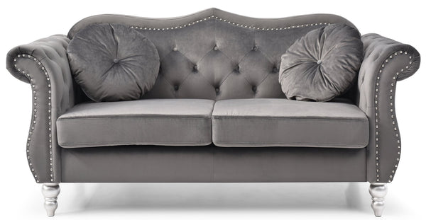 English Elm Cozy Velvet Transitional Loveseat in Dark Gray with Flared Arms, 34"H x 68"W Spacious Seat, Durable Support, Easy Assembly B078S00124