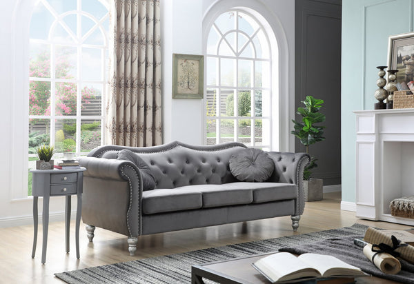 English Elm Hollywood Velvet Tufted Sofa with Nailhead Trim, Pocketed Coil Cushions, Hardwood Frame Elegance Dark Gray 25 L x 24 W x 39 H B078S00125