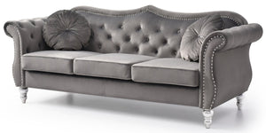 English Elm Hollywood Velvet Tufted Sofa with Nailhead Trim, Pocketed Coil Cushions, Hardwood Frame Elegance Dark Gray 25 L x 24 W x 39 H B078S00125