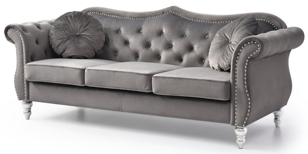 English Elm Hollywood Velvet Tufted Sofa with Nailhead Trim, Pocketed Coil Cushions, Hardwood Frame Elegance Dark Gray 25 L x 24 W x 39 H B078S00125