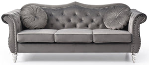 English Elm Hollywood Velvet Tufted Sofa with Nailhead Trim, Pocketed Coil Cushions, Hardwood Frame Elegance Dark Gray 25 L x 24 W x 39 H B078S00125