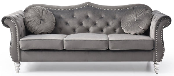 English Elm Hollywood Velvet Tufted Sofa with Nailhead Trim, Pocketed Coil Cushions, Hardwood Frame Elegance Dark Gray 25 L x 24 W x 39 H B078S00125