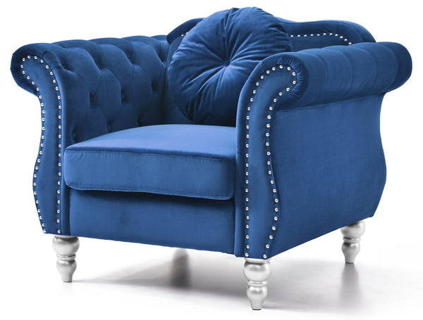 English Elm Elegant Velvet Transitional Accent Chair with Flared Arms, 34"H x 39"W x 35"D, Plush 22" Seat Depth Navy Blue 26 L x 33 W x 40 H B078112094