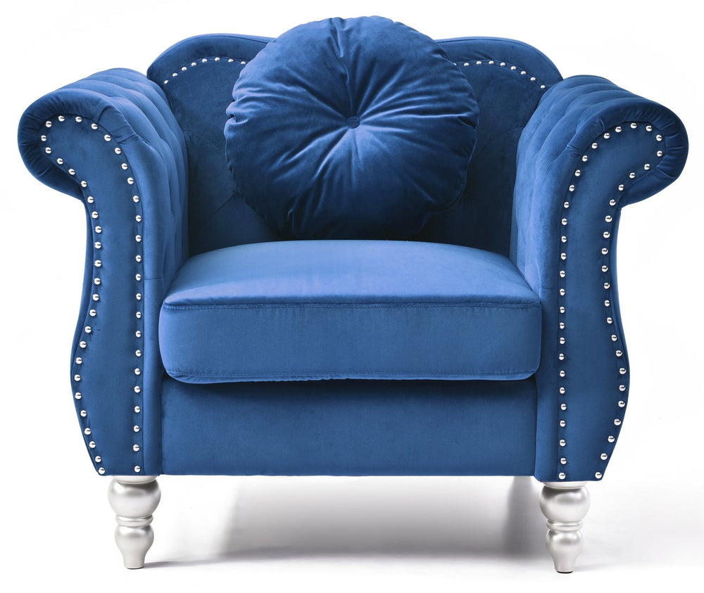 English Elm Elegant Velvet Transitional Accent Chair with Flared Arms, 34"H x 39"W x 35"D, Plush 22" Seat Depth Navy Blue 26 L x 33 W x 40 H B078112094