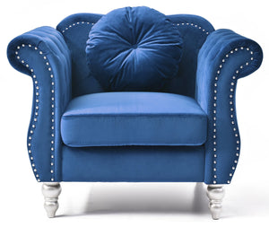 English Elm Elegant Velvet Transitional Accent Chair with Flared Arms, 34"H x 39"W x 35"D, Plush 22" Seat Depth Navy Blue 26 L x 33 W x 40 H B078112094