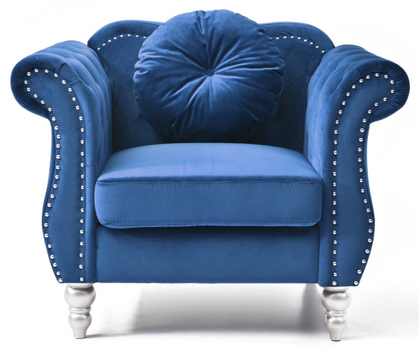 English Elm Elegant Velvet Transitional Accent Chair with Flared Arms, 34"H x 39"W x 35"D, Plush 22" Seat Depth Navy Blue 26 L x 33 W x 40 H B078112094
