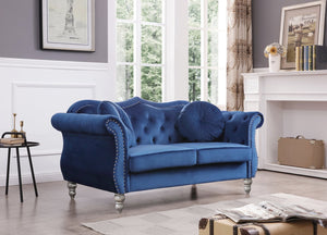 English Elm Transitional Velvet Navy Blue Loveseat with Flared Arms, 22" Seat Depth, 34"H x 68"W Compact Comfort B078S00127