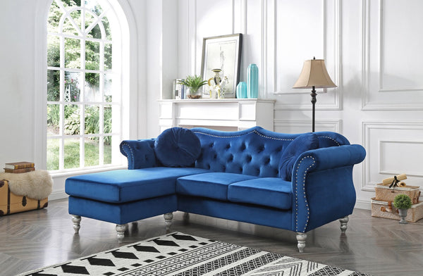 English Elm Glory Velvet Tufted Sofa Chaise with Nailhead Trim, Pocketed Coil Cushions & Hardwood Frame Navy Blue 19 L x 23 W x 34 H B078S00129