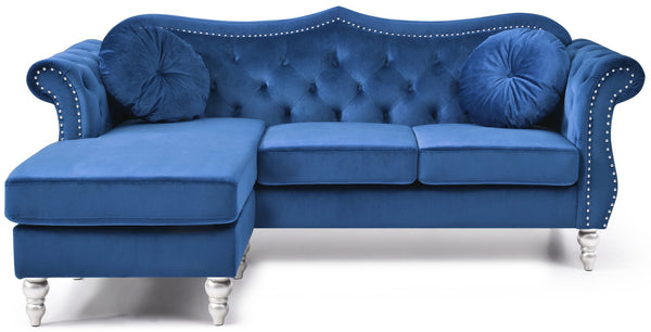 English Elm Glory Velvet Tufted Sofa Chaise with Nailhead Trim, Pocketed Coil Cushions & Hardwood Frame Navy Blue 19 L x 23 W x 34 H B078S00129