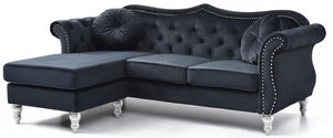English Elm Glory Velvet Tufted Sofa Chaise with Nailhead Trim, Pocketed Coil Cushions & Hardwood Frame Black 13 L x 27 W x 71 H B078S00135
