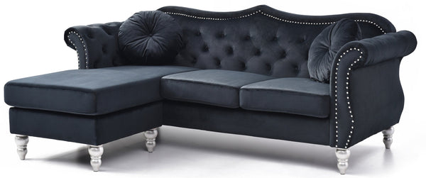 English Elm Glory Velvet Tufted Sofa Chaise with Nailhead Trim, Pocketed Coil Cushions & Hardwood Frame Black 13 L x 27 W x 71 H B078S00135