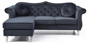 English Elm Glory Velvet Tufted Sofa Chaise with Nailhead Trim, Pocketed Coil Cushions & Hardwood Frame Black 13 L x 27 W x 71 H B078S00135